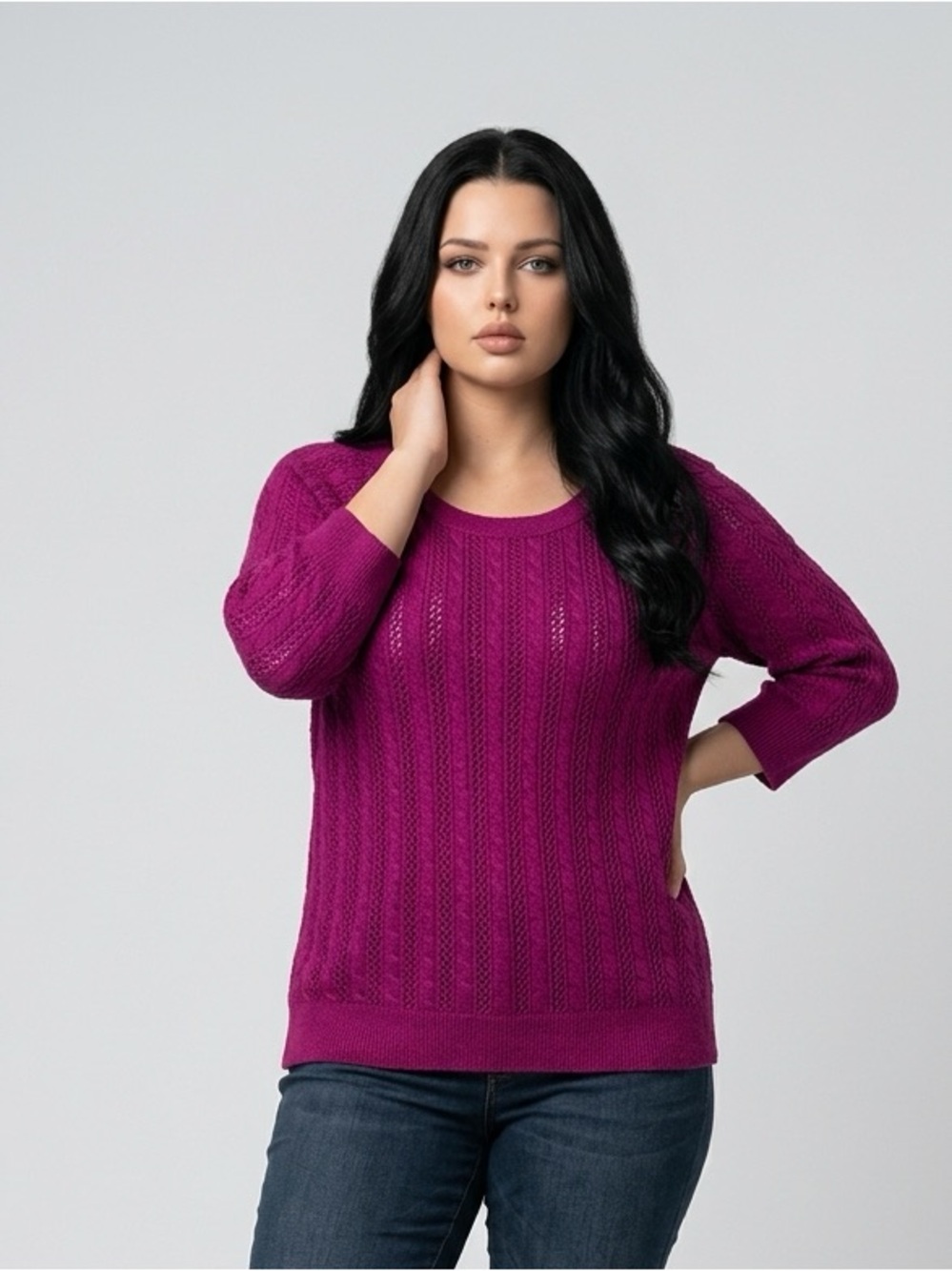 American Eagle Outfitters Cable Knit Crewneck Sweater - Fuchsia